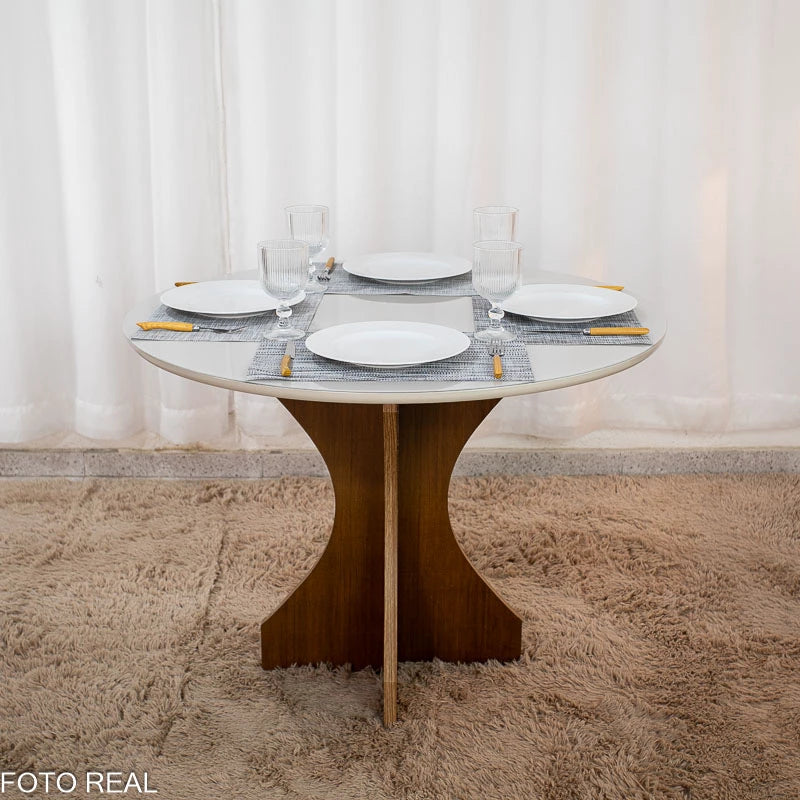 Mesa de Jantar Siena Redonda 100cm Vidro Off/Base Cinamomo - Minas Plac