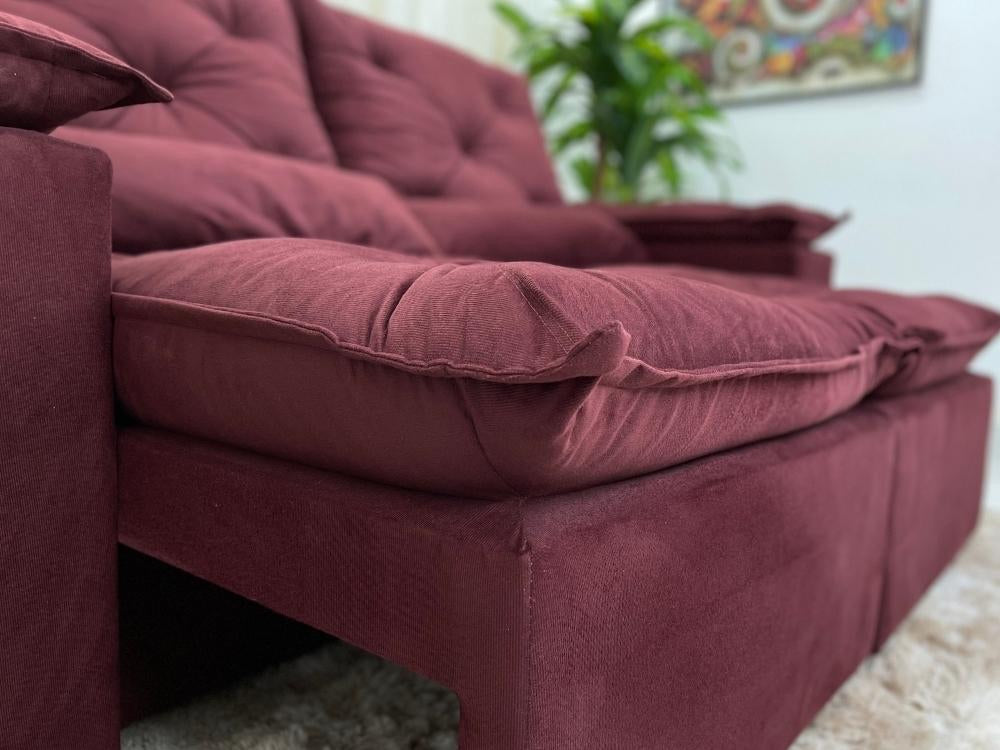 Sofá Retrátil Reclinável Grécia 1.90m – Vinho Veludinho - Móveis furniture