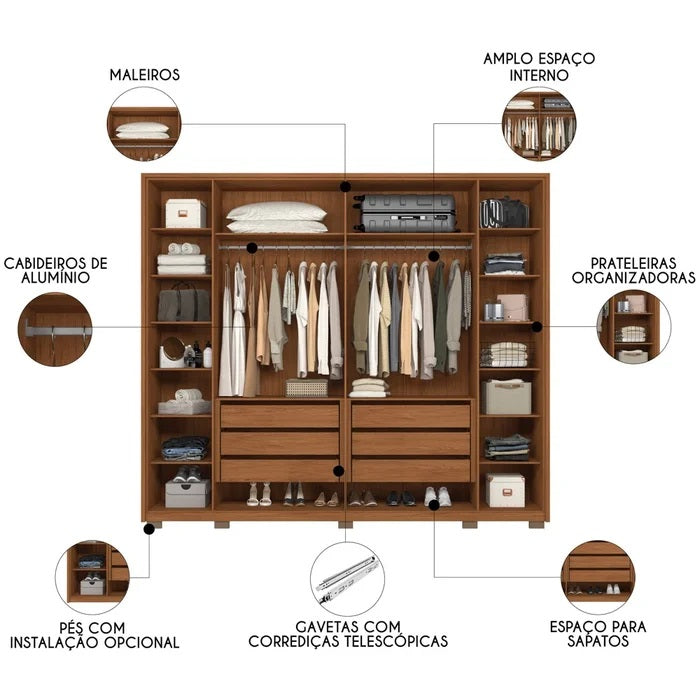Guarda-Roupa 6 Portas Octavius 2,65 m Freijó/Off White – CAEMMUN MOVELARIA - Móveis furniture