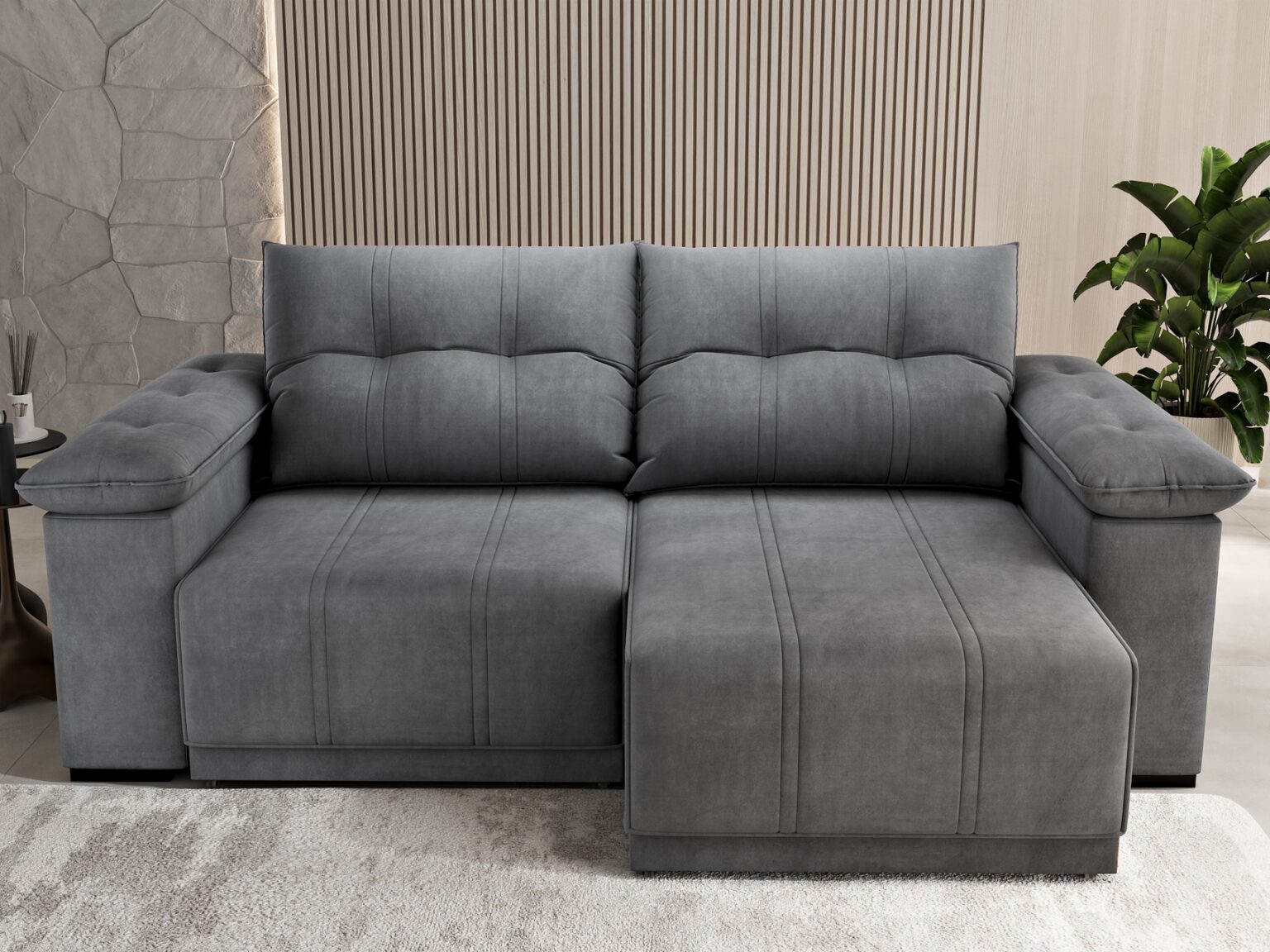 Sofá Retrátil e Reclinável Del/Delta 2,00 m Veludo Cinza Grafite – VIERO
