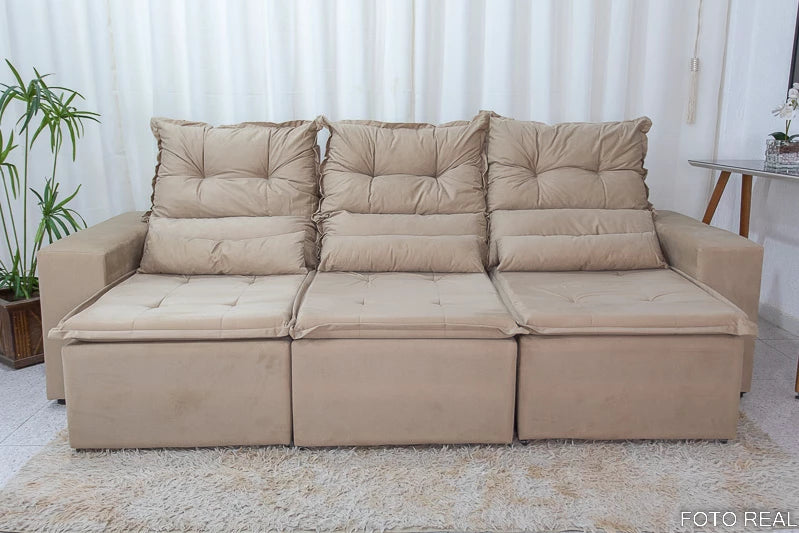 Sofá Retrátil e Reclinável Carol 2.60m Bege - Móveis furniture