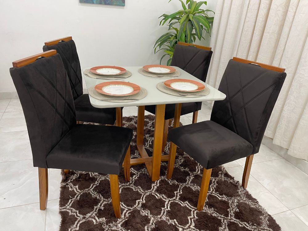 Mesa de Jantar Itália 0.90×0.90 Com 4 Cadeiras Califórnia – Cinamomo/Off White/Marrom - Móveis furniture