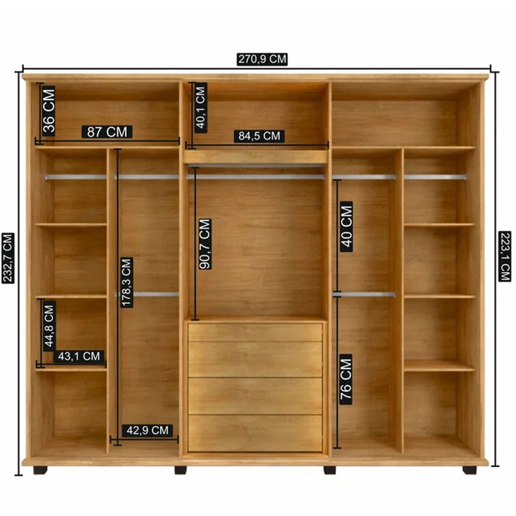 Guarda Roupa Belgica Casal com Led 6 Portas 4 Gavetas Rv Móveis CINAMOMO OFF