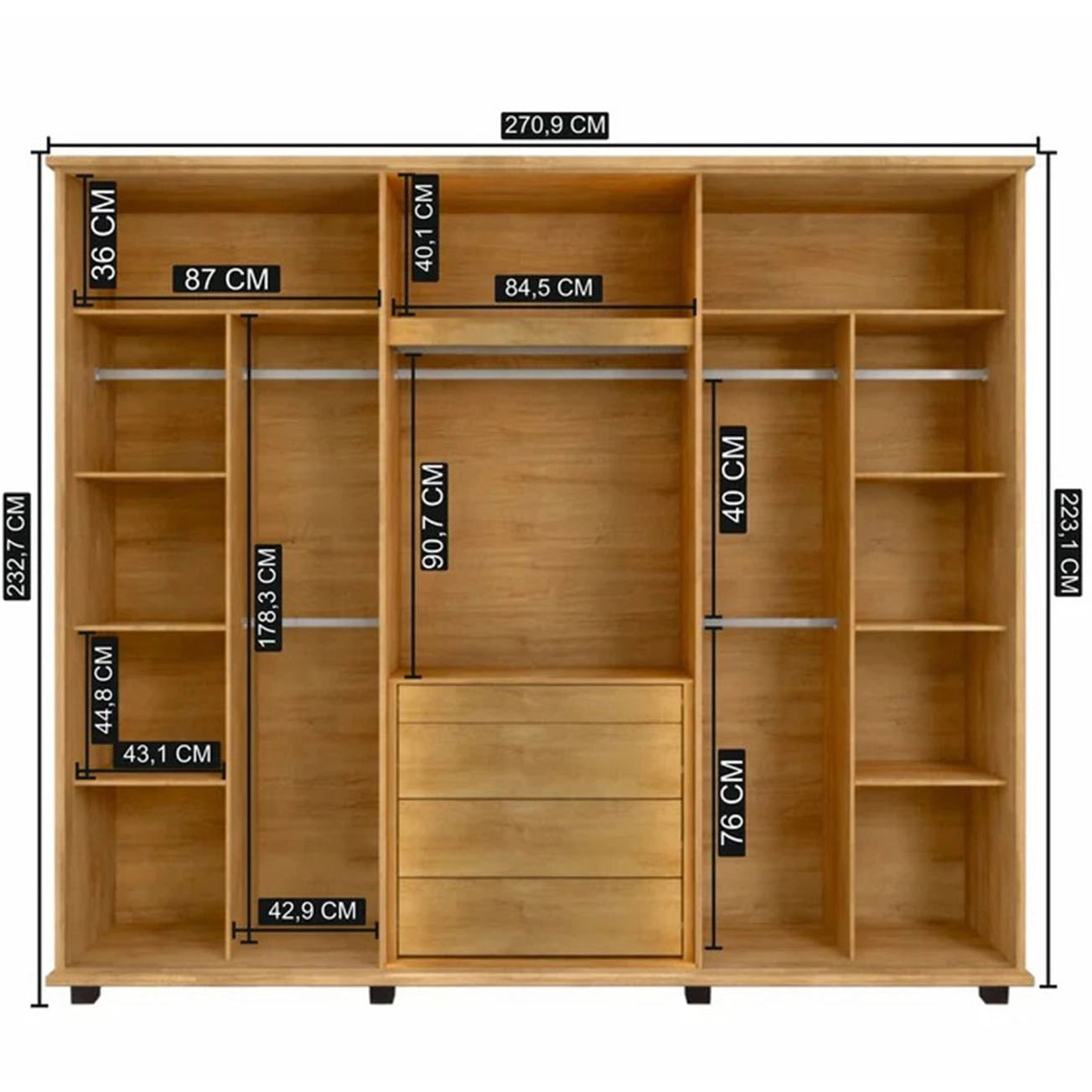 Guarda Roupa Belgica Casal com Led 6 Portas 4 Gavetas Rv Móveis CINAMOMO OFF