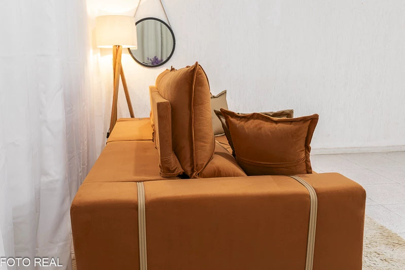Sofá Retrátil Reclinável 2.30m Gran Bello Veludo Terracota - D33 e Molas Ensacadas