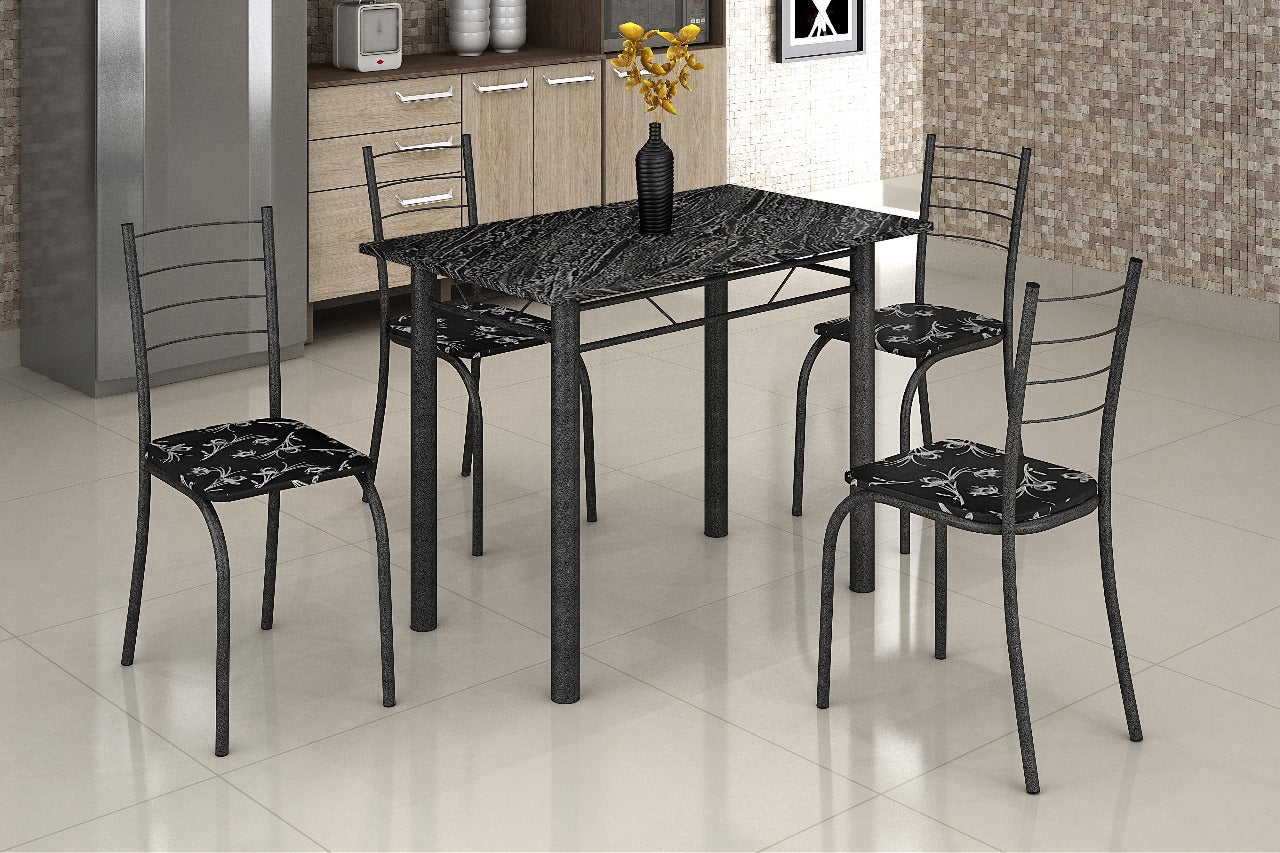 Mesa Rio 100x60 Martelado Tmp Pedra Indiana Preto com 4 Cds Marteado.Ratan Lirio.Preto Teixeira