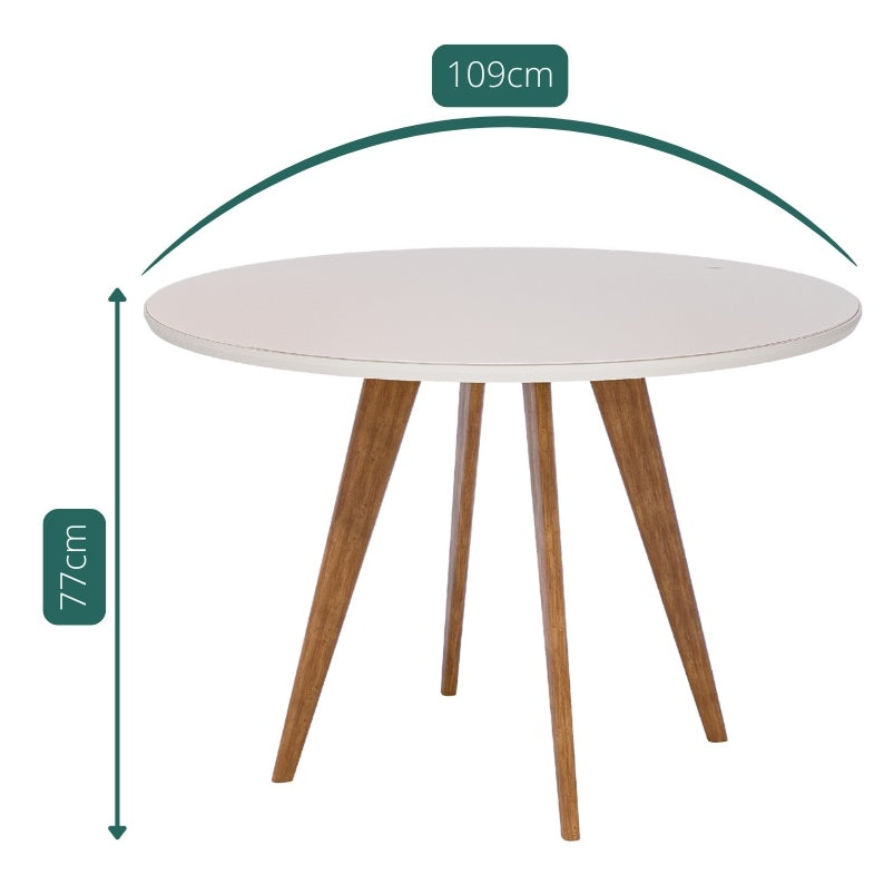 Mesa Redonda Acerola 109 (C/Vidro) Madeira/Off White – CIMOL