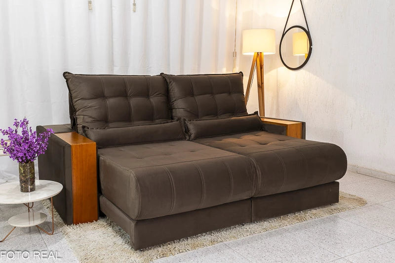 Sofá Retrátil Reclinável 2.30m Gênova Veludo Marrom  - Molas Ensacadas