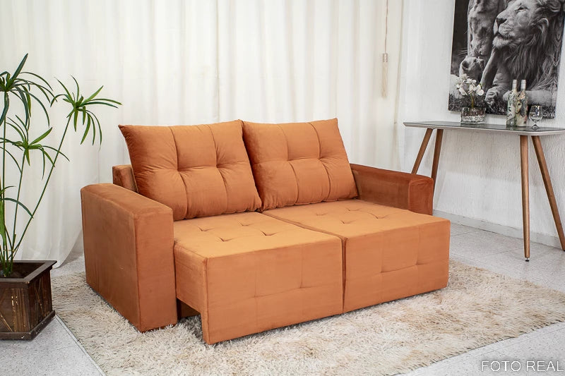 Sofá Retrátil 3 Lugares Havaí Largura 1.80m Veludinho Terracota - Móveis furniture