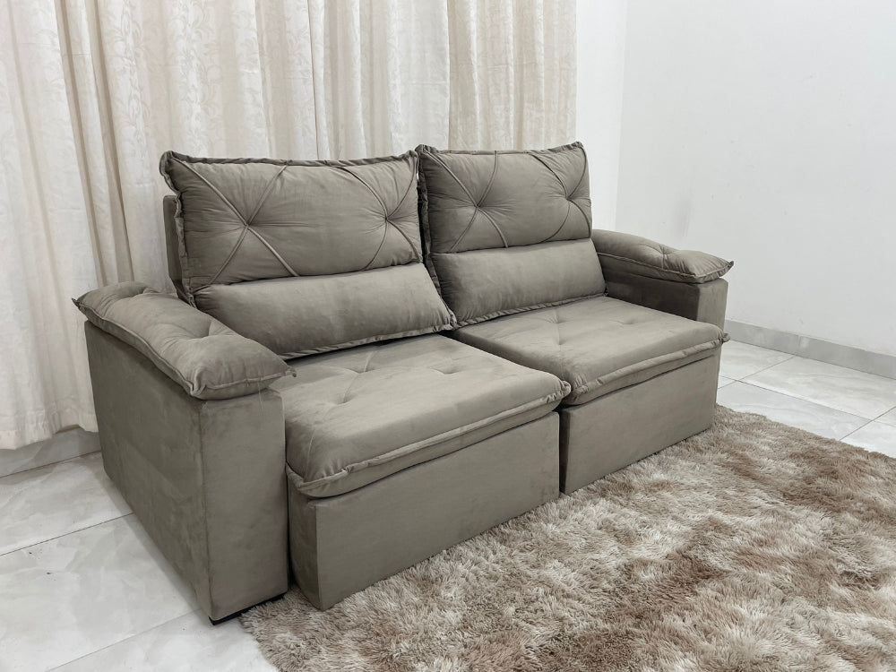 Sofá Retrátil e Reclinável REF 2030 2.00m – Bege Veludão - Móveis furniture