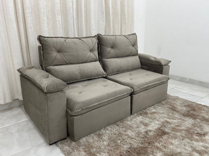 Sofá Retrátil e Reclinável REF 2030 2.00m – Bege Veludão - Móveis furniture