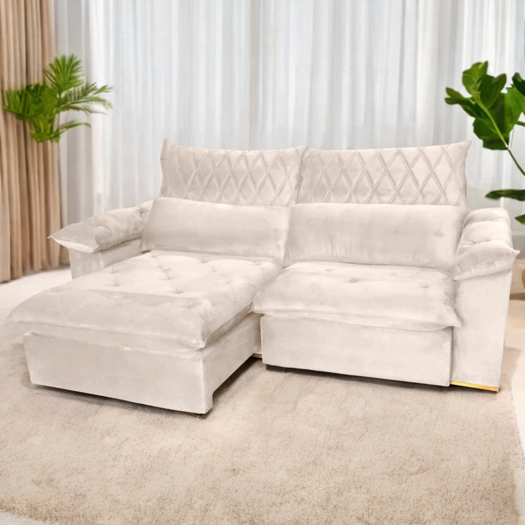 Sofá Retrátil e Reclinável Arezzo 2,50 m Veludo Marfim – ARJAN DECOR