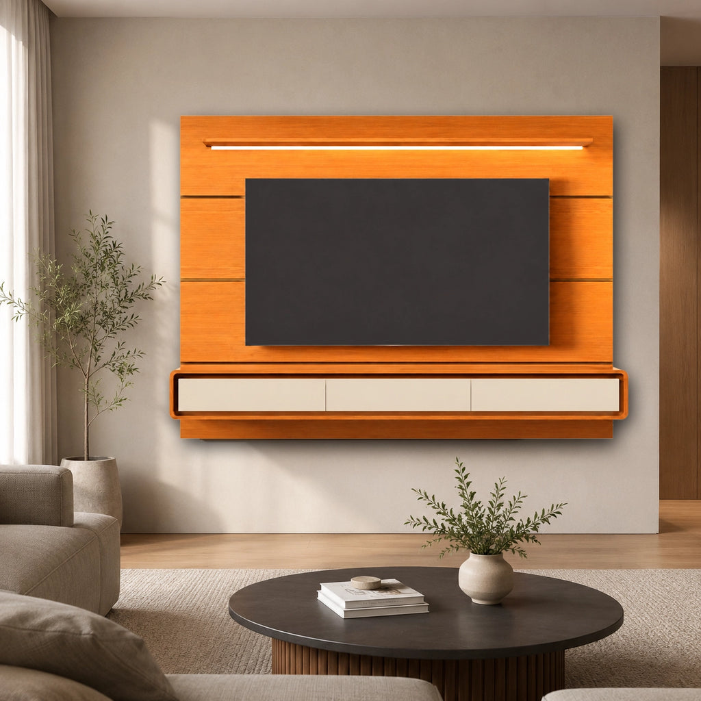 Painel Boaz 218cm com Led e 3 Gavetas para Tv Até 70 Polegadas Edn