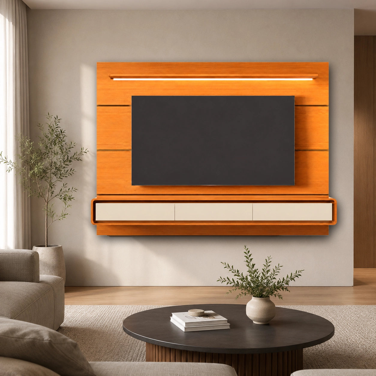 Painel Boaz 218cm com Led e 3 Gavetas para Tv Até 70 Polegadas Edn