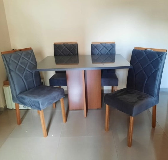 Mesa Los Angeles 120 Cinamono/Preto com 4 Cadeiras Stella Veludo Grafite - Móveis furniture