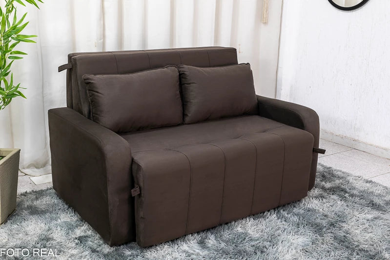 Sofá Cama Amora New Larg. 1.37m Veludinho Marrom - Móveis furniture