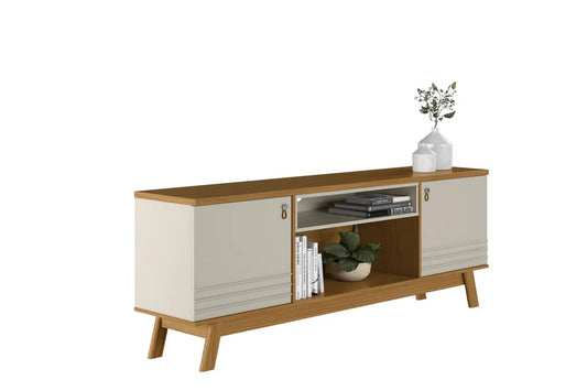 Rack Colorado Línea Brasil 180cm para TVs de até 75" Pés Retrô Nature/Off White - - Móveis furniture
