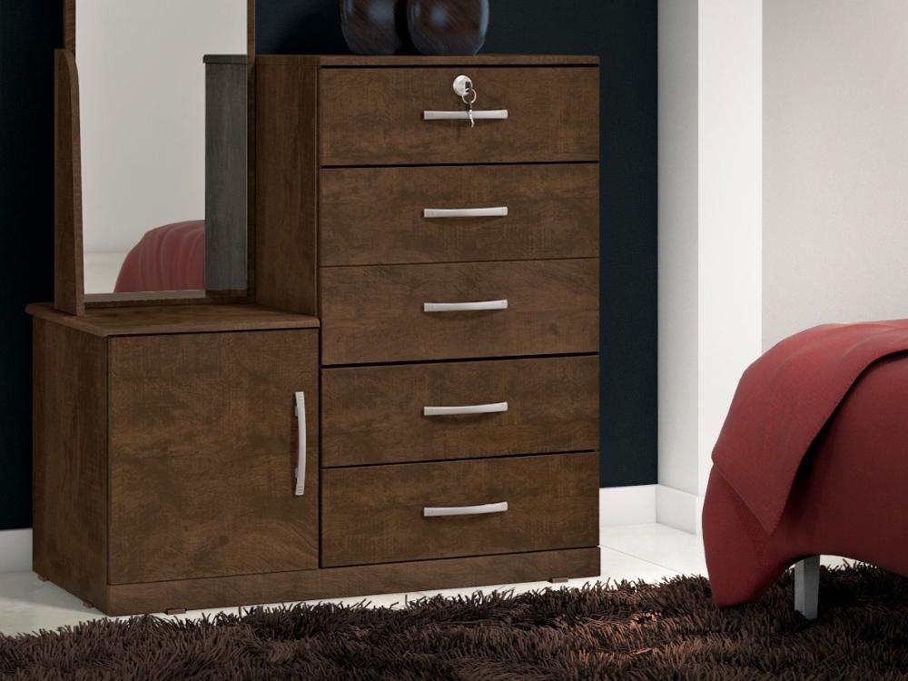 Cômoda 5 gavetas 1 porta e Espelho Ref.: 019 – Ipe Rústico - Móveis furniture