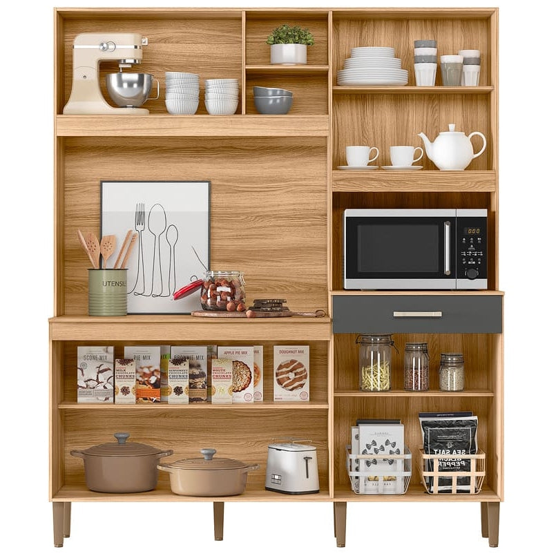 Kit Cozinha Yara 1,60 m Freijó/Off White Cristal/Ripado – NICIOLI