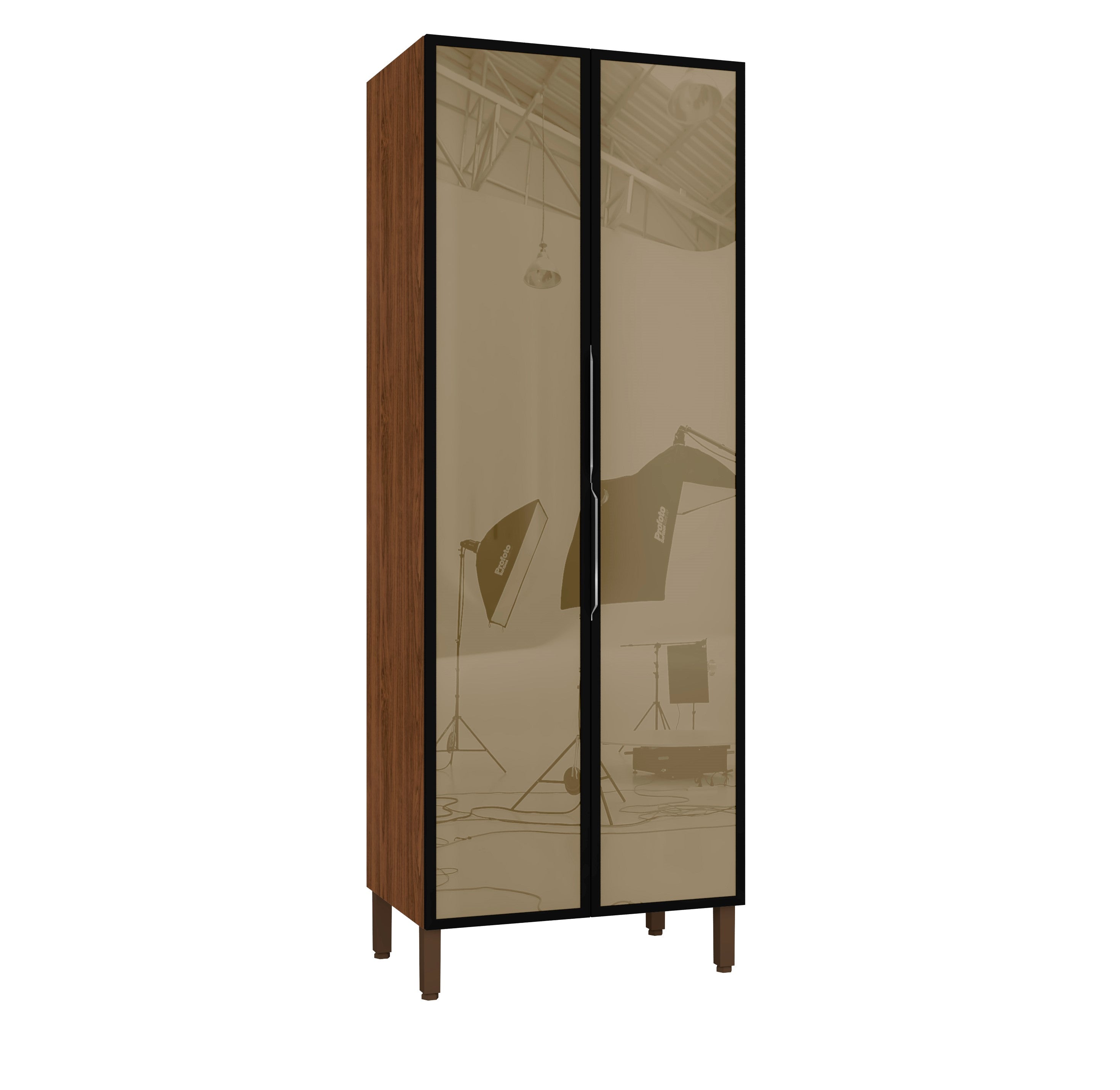 2609 Panel Dpl Cristaleira VivLuz Nogueira.Black - Móveis furniture