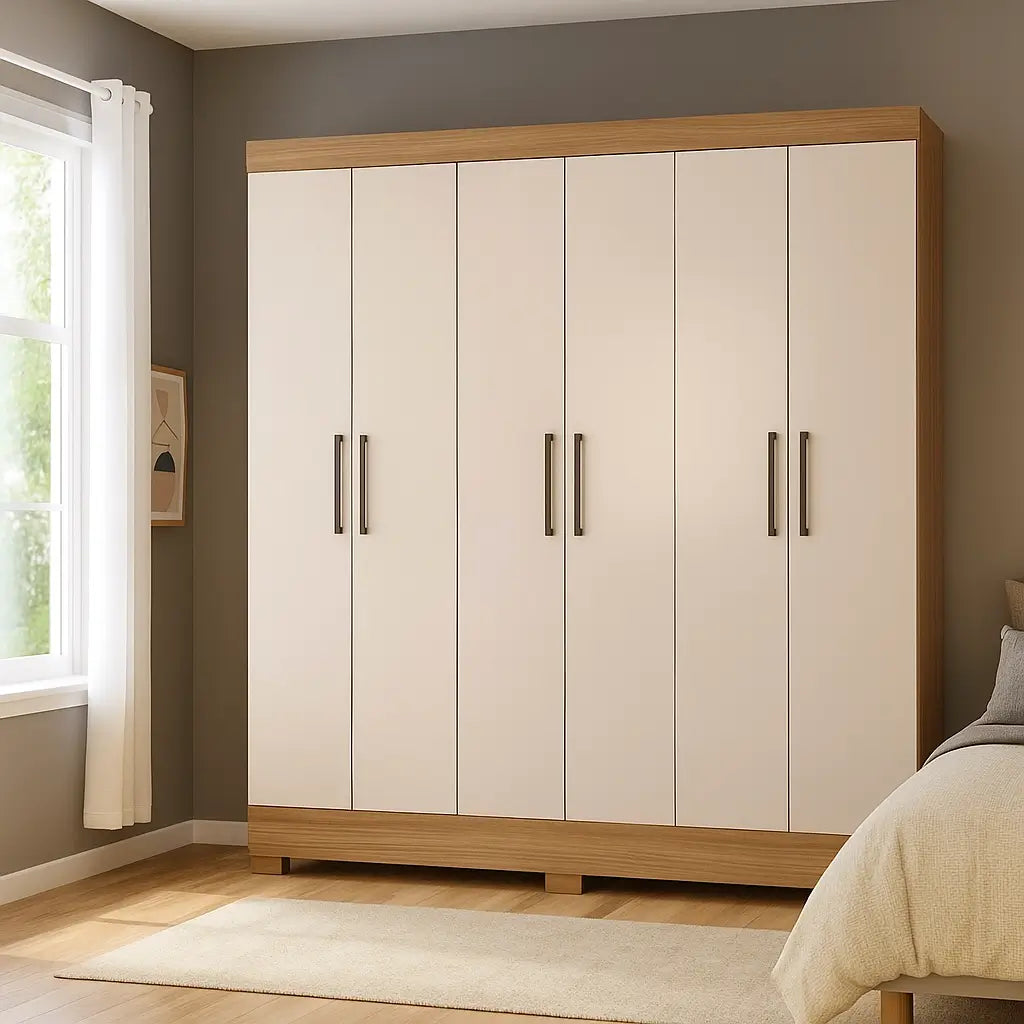 Guarda Roupa Pratico Casal 6 Portas 3 Gavetas Demobile
 Amêndoa off white