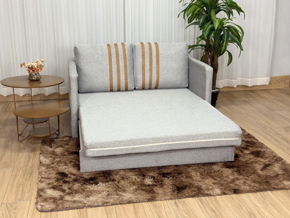 Sofa Cama Dominic 1.40m – Cinza Linho/Marrom Courino