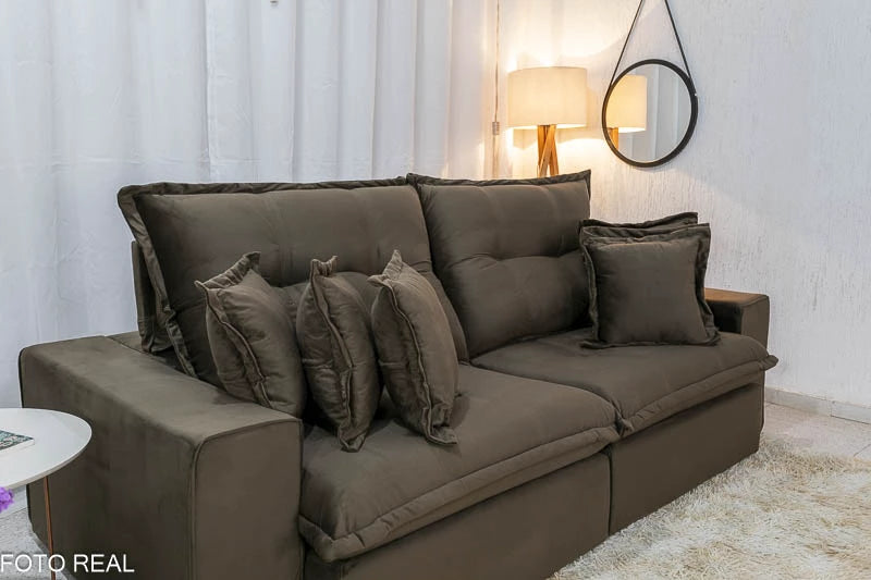 Sofá Retrátil Reclinável Ferrara 2.50m Veludo Marrom D33 e Molas Ensacadas - Móveis furniture