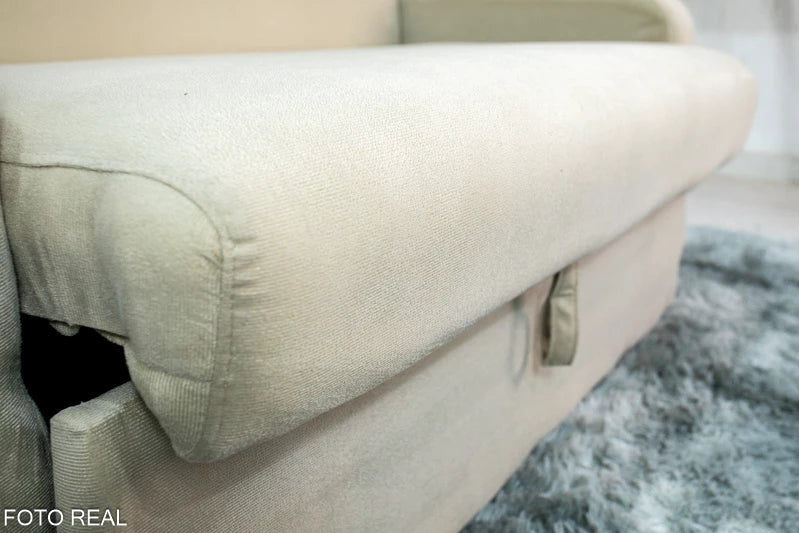 Sofá Cama Daiane Larg. 1.40m com Baú Bege