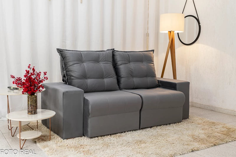 Sofá Retrátil e Reclinável Belém 1.90m Veludo Cinza - Móveis furniture