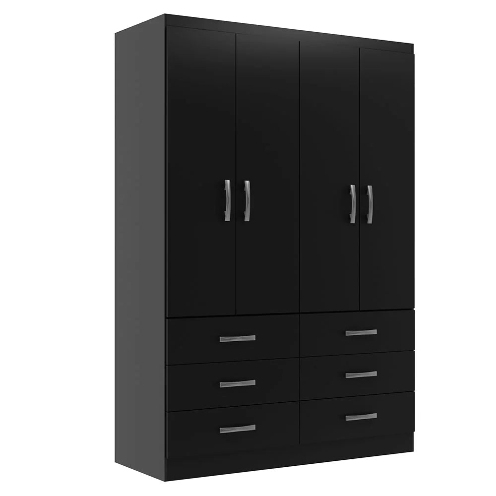 Guarda Roupa Treviso Evidencia Solteiro 4 Portas 6 Gavetas PRETO