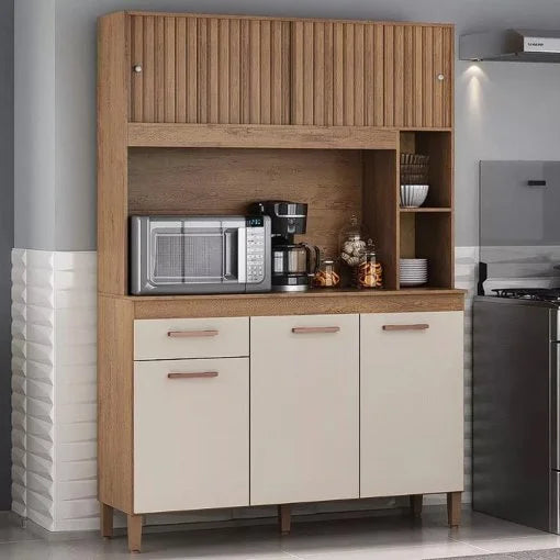 Armário de Cozinha Ceara 5 Portas 1 Gaveta Atualle Canelato 3D Off White - Móveis furniture