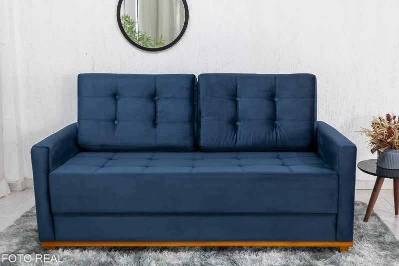Sofá 3 lugares Living Áustria Veludo Azul A16 Larg. 1.70m