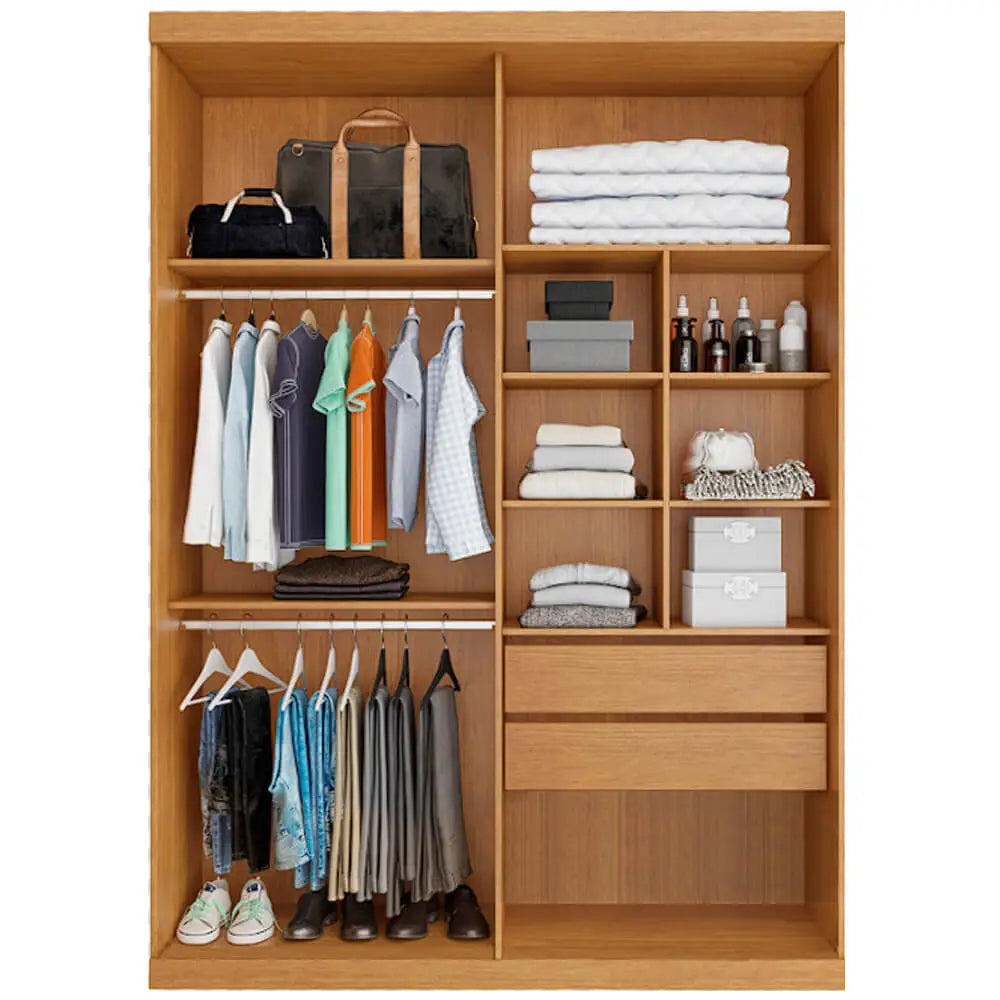 Guarda Roupa Buzios Bianchi Solteiro com Espelho 2 Portas 2 Gavetas CINAMOMO OFF WHITE