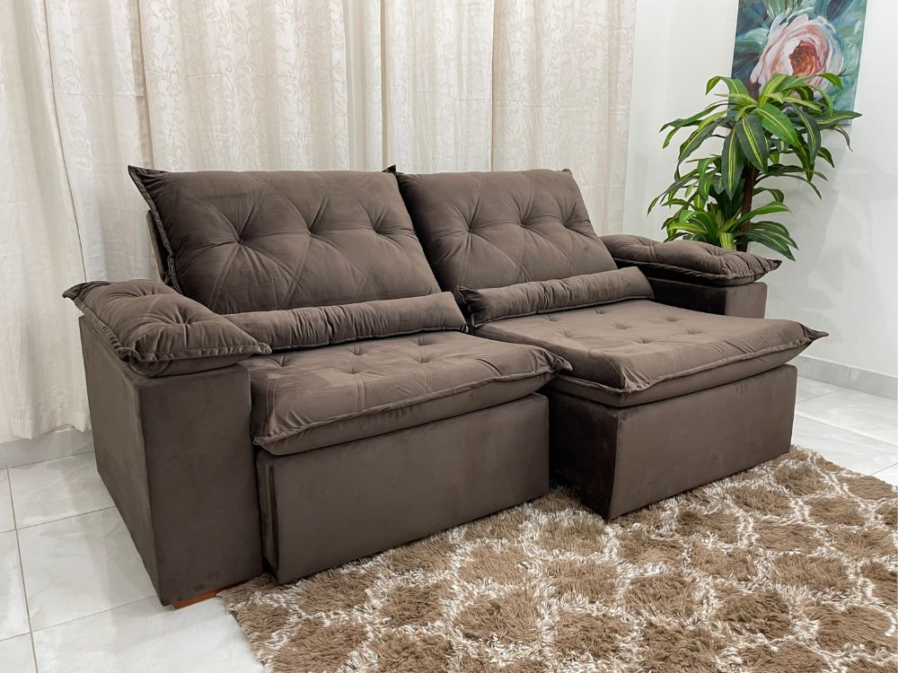 Sofá Retrátil Reclinável Las Vegas 2.30m – Marrom Veludão - Móveis furniture
