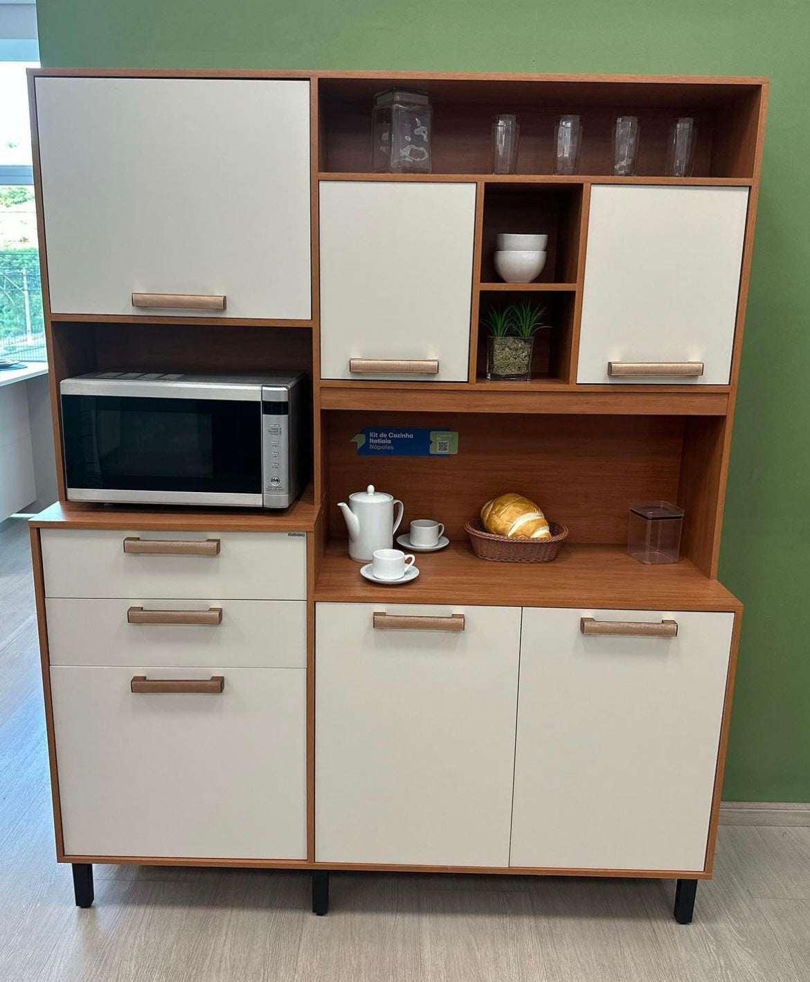 Kit Cozinha Compacta Napoles c/ 6 Portas 2 Gavetas 6 Prateleiras-Cinamomo/Off White - Móveis furniture