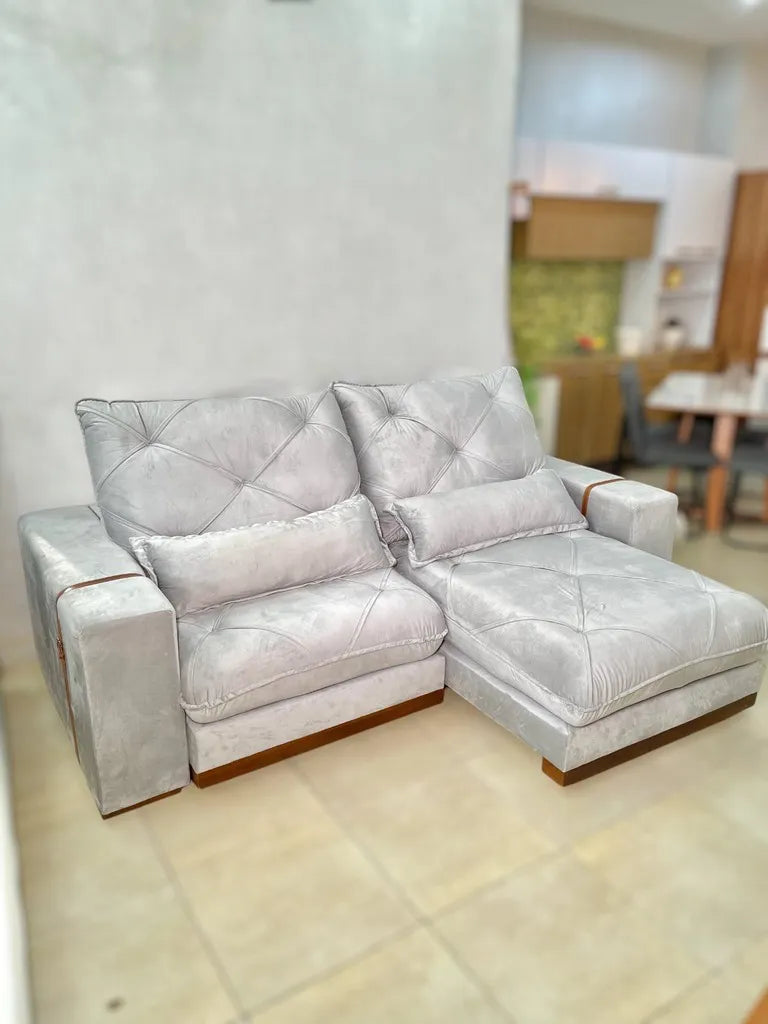Sofá Retrátil e Reclinável Luanda/Isabella 2,50 m Veludo Prata – TREVO ESTOFADOS - Móveis furniture