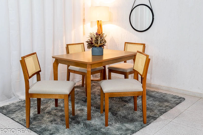 Mesa de Jantar Alegra Tampo Cinamomo 120×80 4 Cadeiras Jade Linho Bege 29011 JCM Madeira Maciça - Móveis furniture