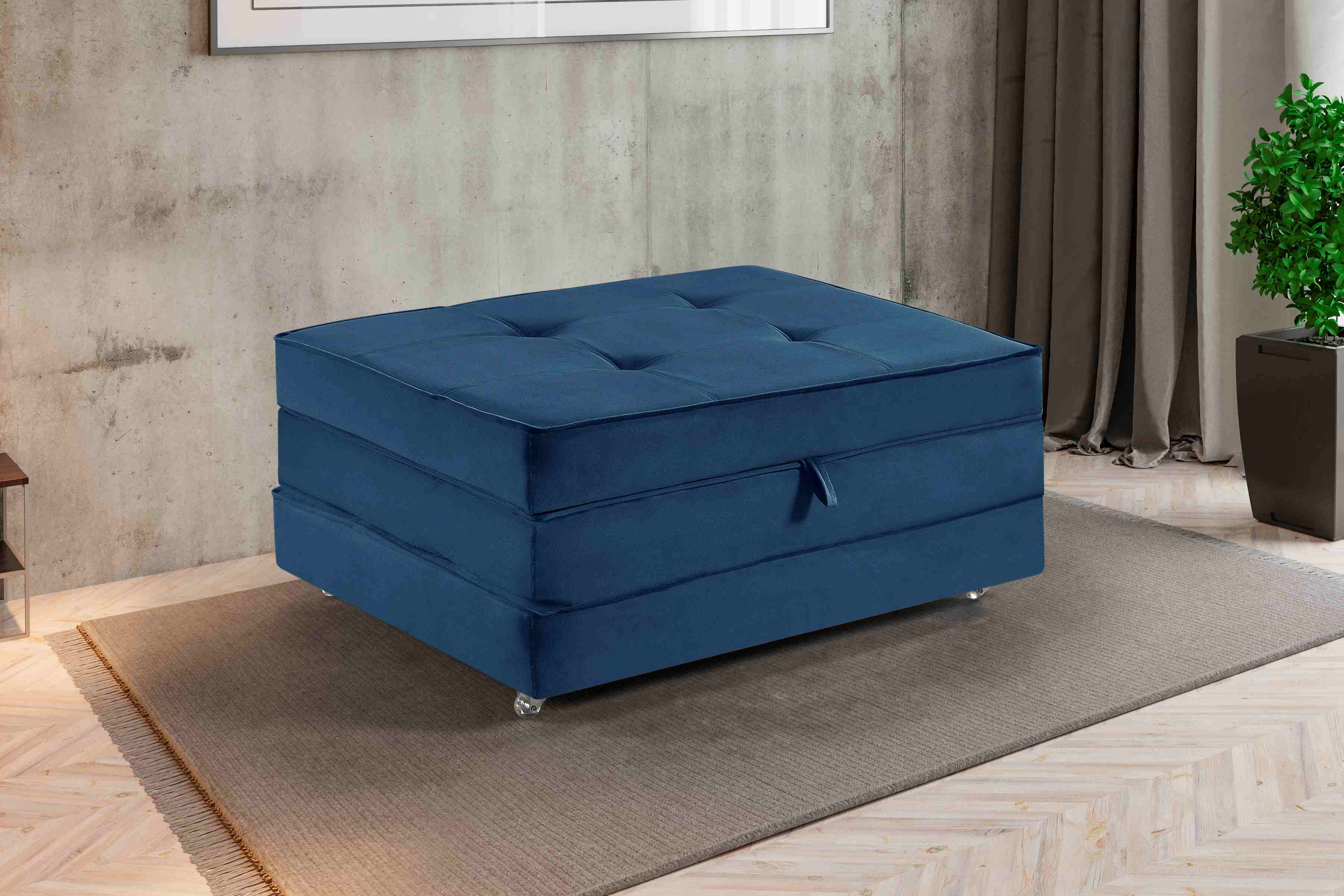 Puff Cama 190 3x62 Veludo Inca Azul 24 Idealle