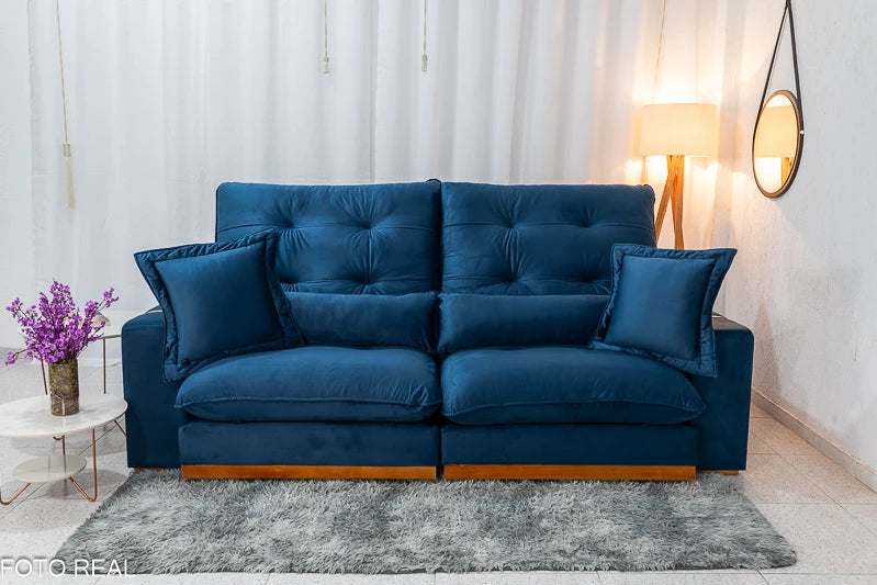 Sofá Retrátil Reclinável 2.50m Toronto Veludo Azul