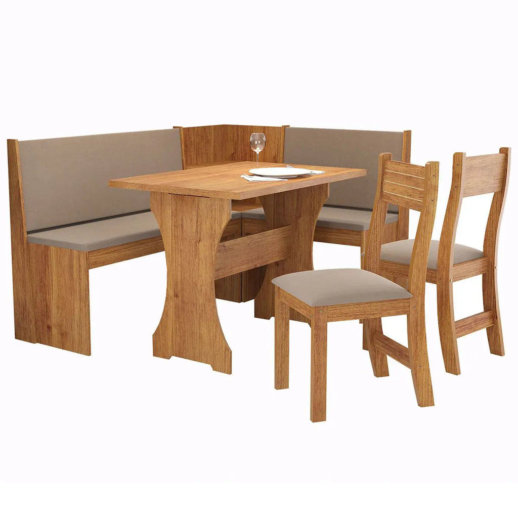 Mesa de Canto Big C/2 Cadeiras Brisa Mel Linho Amendoa – Vieiro - Móveis furniture