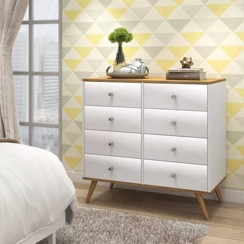 Cômoda Retrô 8 Gavetas Fellicci Nogal/Branco - Móveis furniture