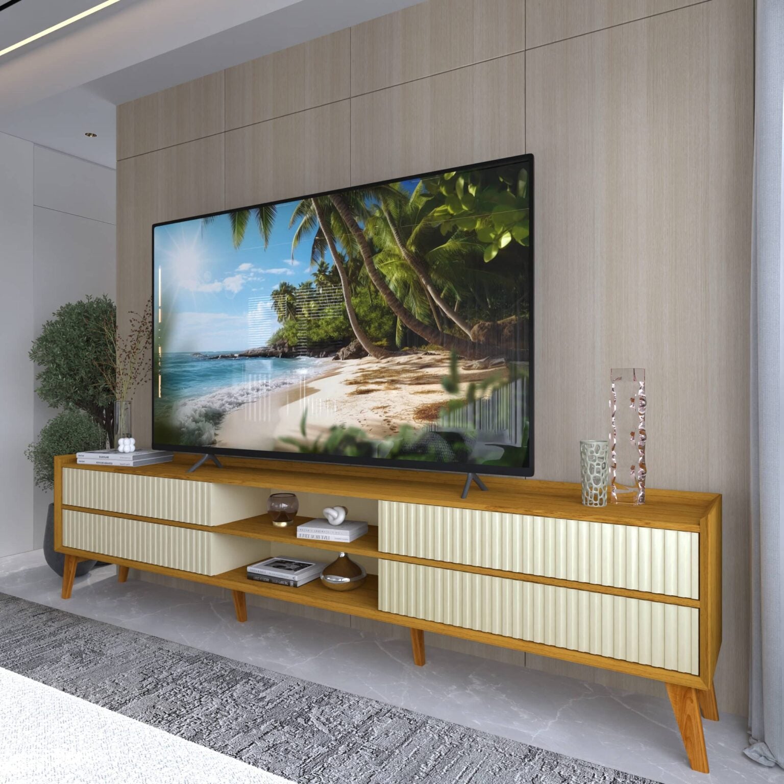 Rack até 85″ Magnífico 212 Naturale/Off White – GELIUS