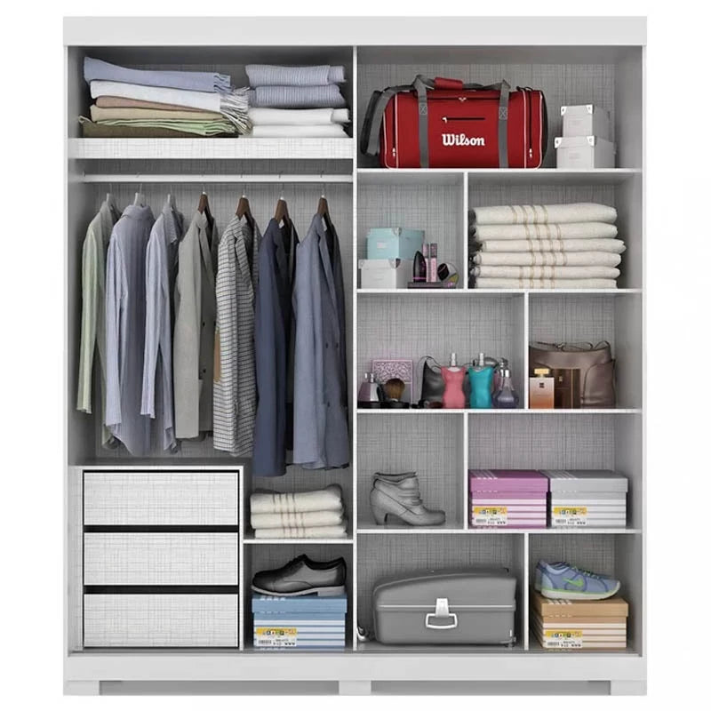 Roupeiro Heloisa c/Espelho 2 Portas 3 Gavetas 100% MDF Larg. 1.80m Branco ACP - Móveis furniture