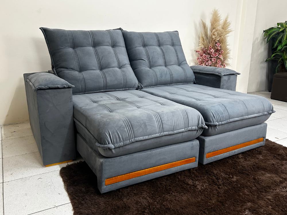 Sofá Retrátil Reclinável Iguaçu 2.10m – Cinza Veludão - Móveis furniture