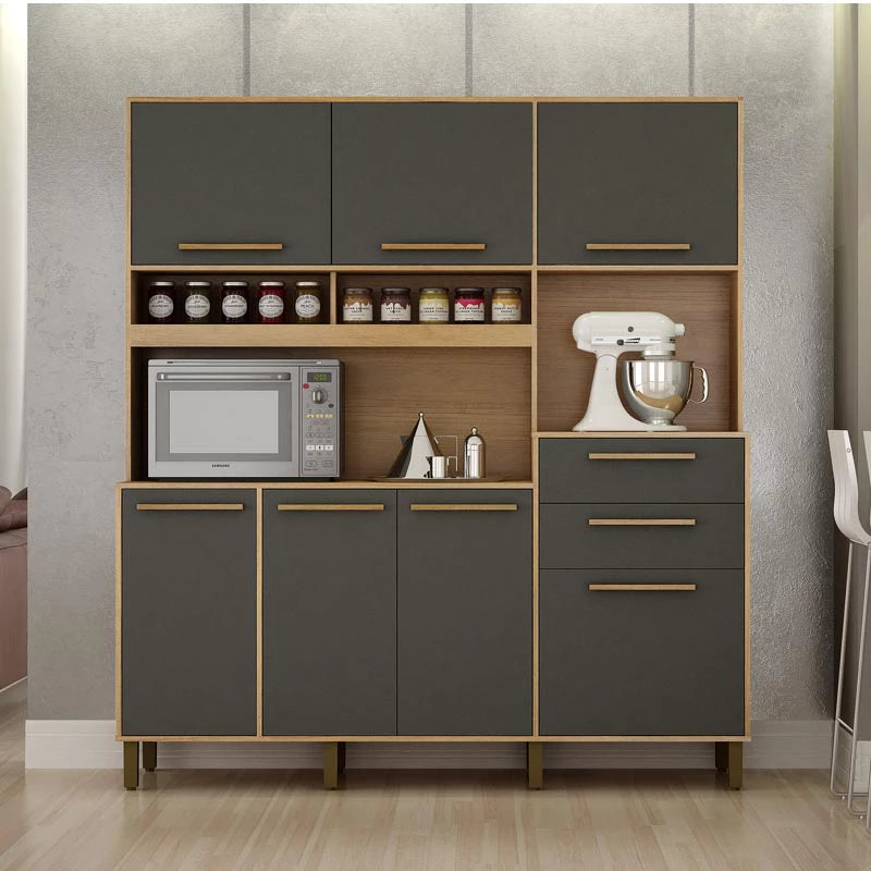 Armário Fortaleza 07 Portas 02 Gavetas Cinamomo/Grafite Larg.1.80m Valdemoveis - Móveis furniture