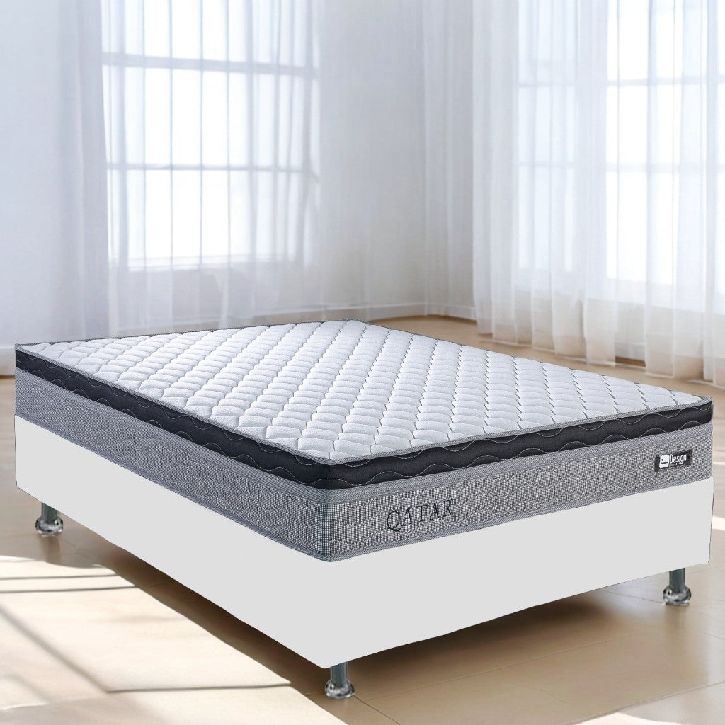 Colchão Casal Qatar D28 + Base Box Simples Corino Branco – DESIGN COLCHÕES + ALTO NÍVEL CAMAS E COLCHÕES