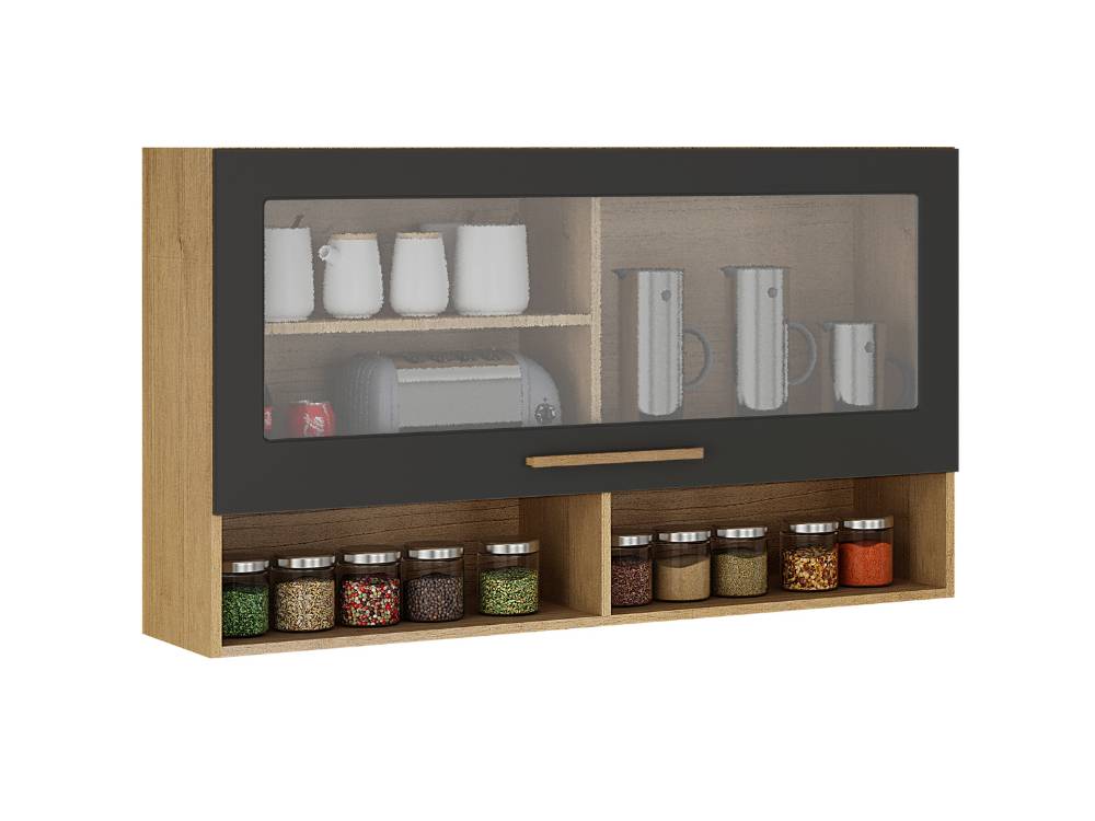 Armário de Cozinha Aéreo 1 porta Pérola REF 1200 – Cinamomo/Grafite - Móveis furniture