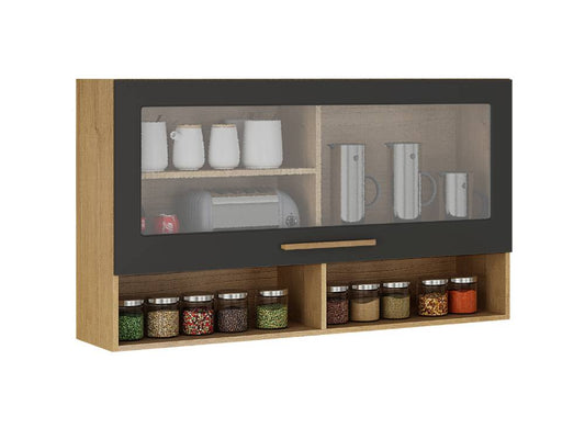 Armário de Cozinha Aéreo 1 porta Pérola REF 1200 – Cinamomo/Grafite - Móveis furniture