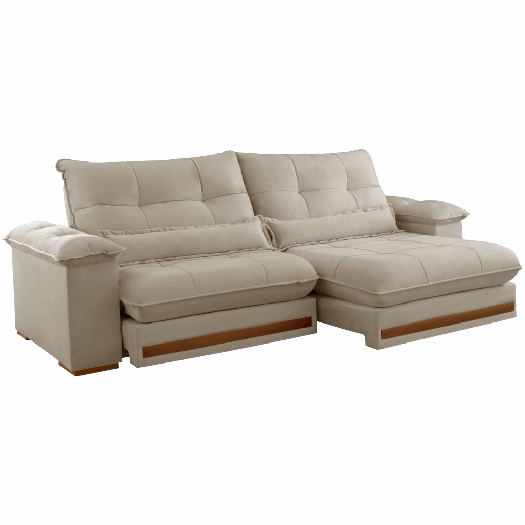 Sofá Retrátil e Reclinável Qatar 2,50m Veludo Marfim B015 – TREVO ESTOFADOS