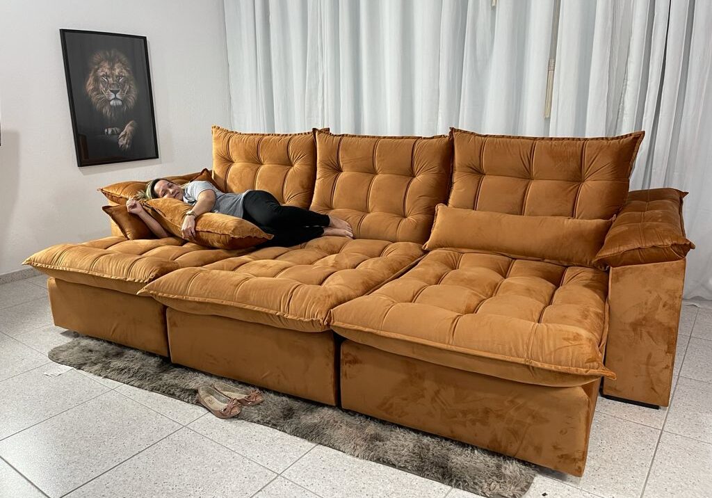 Sofá Retrátil Reclinável Kapri 3.20 Veludo Terracota 585 - Molas Bonnel e Poliéster Siliconado - Móveis furniture